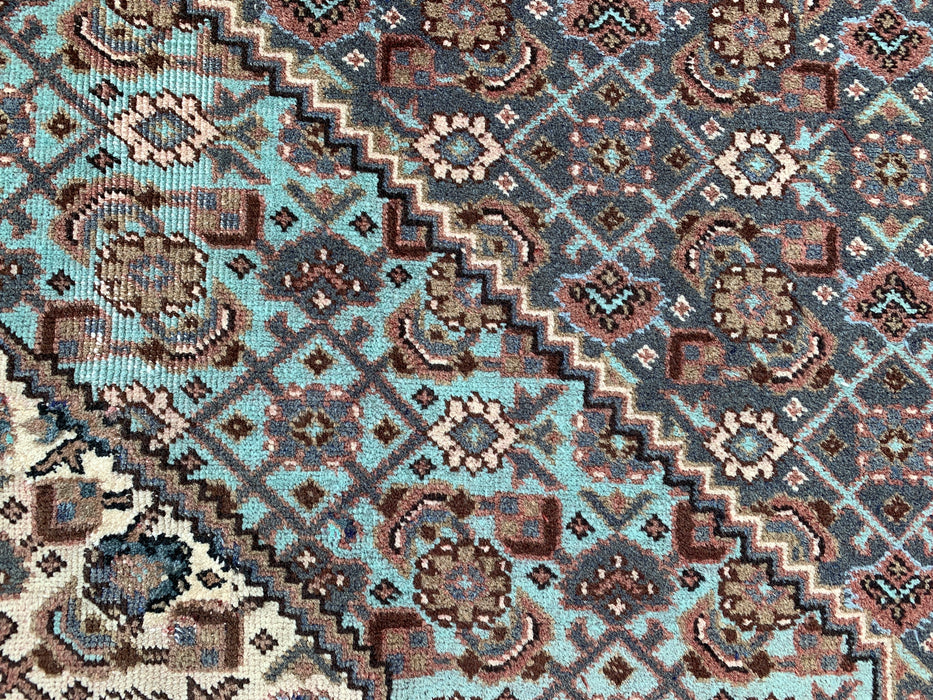 Handmade Persian Wool Area Rug 7x10 - Brown, Taupe & Soft Blue Vintage Medallion Persian Style Rug - Exact Size 10'4" x 7'0" - KBHM-743