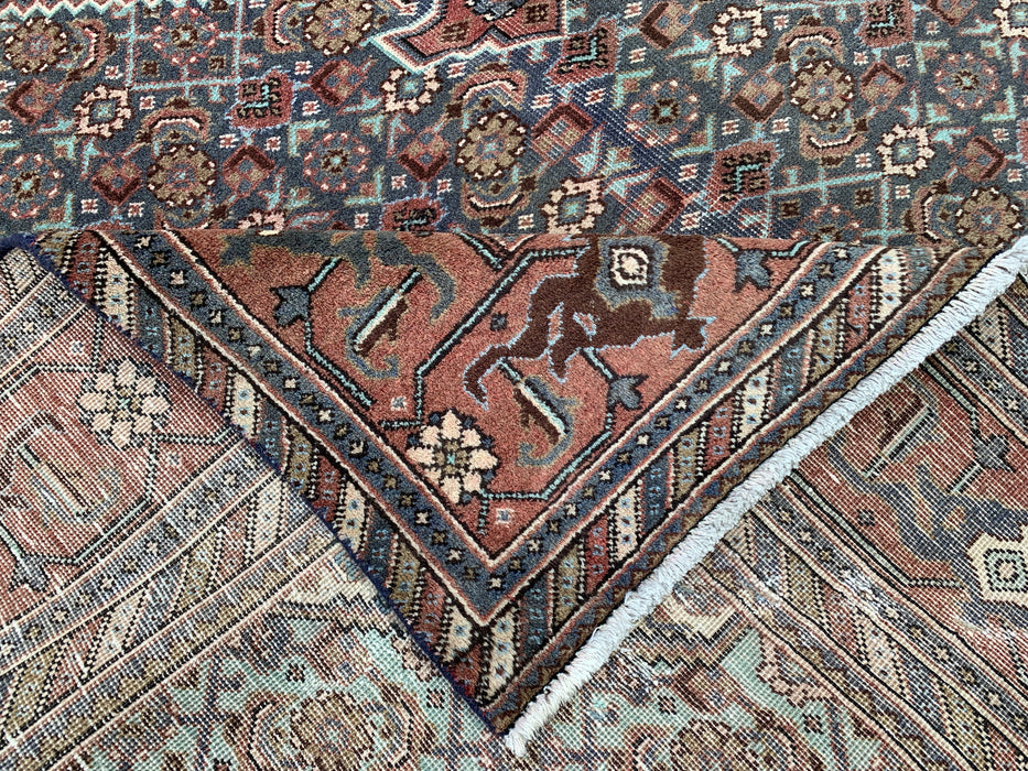 Handmade Persian Wool Area Rug 7x10 - Brown, Taupe & Soft Blue Vintage Medallion Persian Style Rug - Exact Size 10'4" x 7'0" - KBHM-743