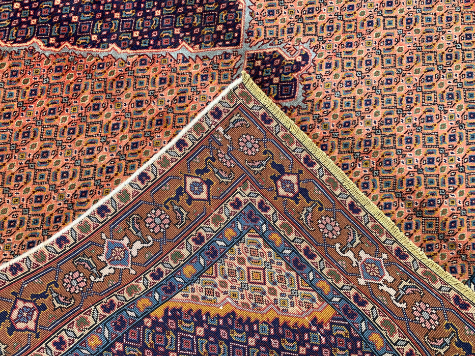 Handmade Persian Wool Area Rug 7x10 - Rose, Navy & Brown Vintage Medallion Persian Style Rug - Exact Size 8'9" x 6'9" - KBHM-744