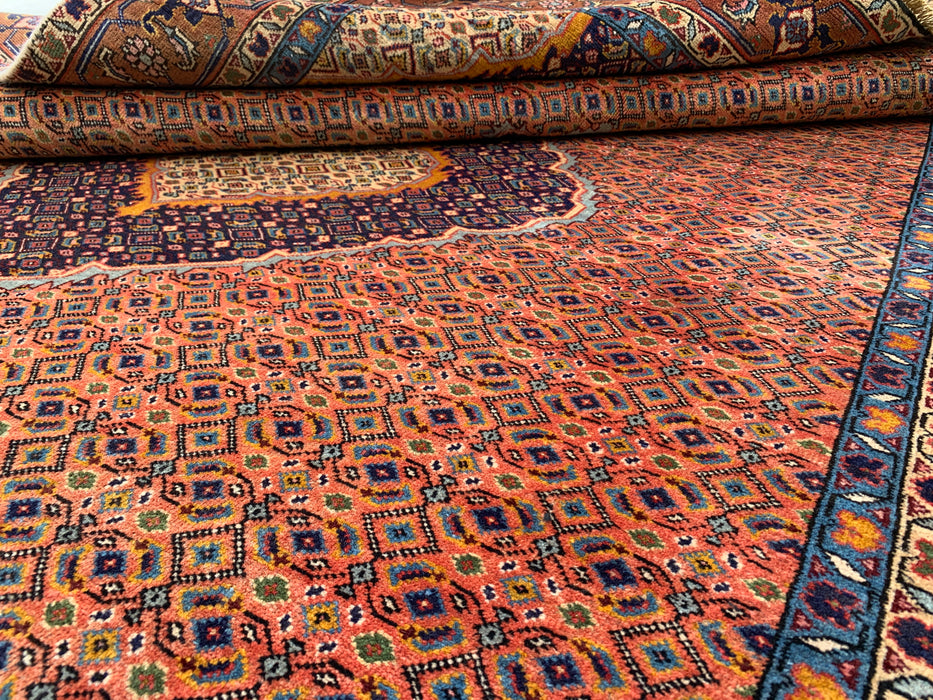 Handmade Persian Wool Area Rug 7x10 - Rose, Navy & Brown Vintage Medallion Persian Style Rug - Exact Size 8'9" x 6'9" - KBHM-744