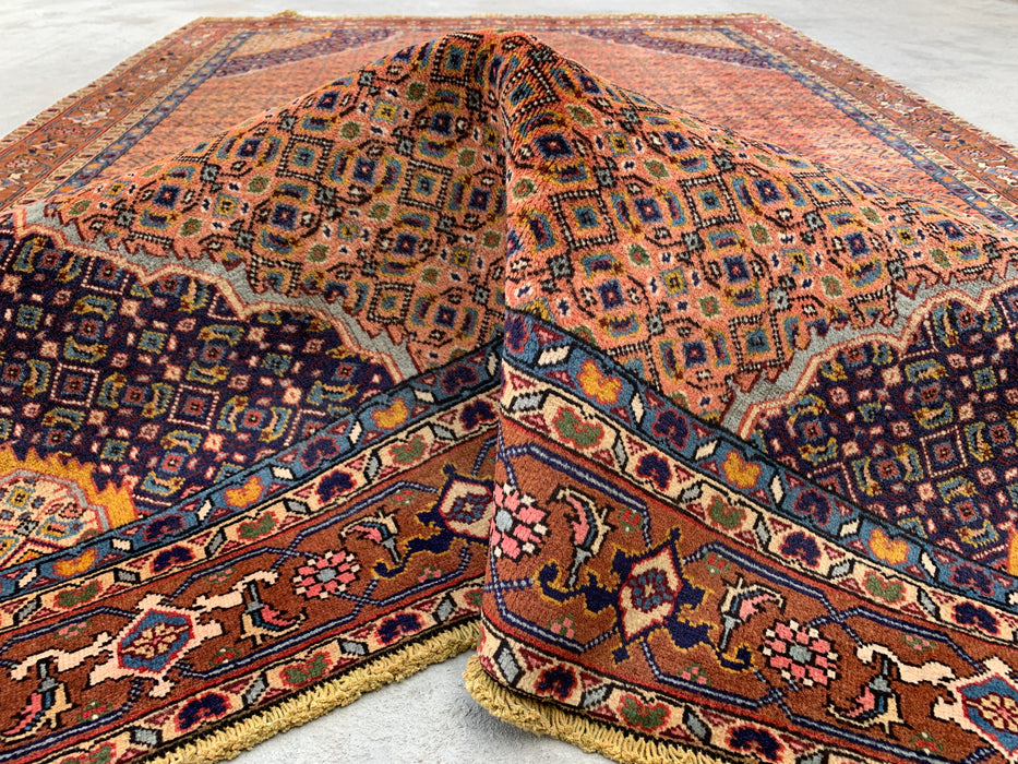 Handmade Persian Wool Area Rug 7x10 - Rose, Navy & Brown Vintage Medallion Persian Style Rug - Exact Size 8'9" x 6'9" - KBHM-744