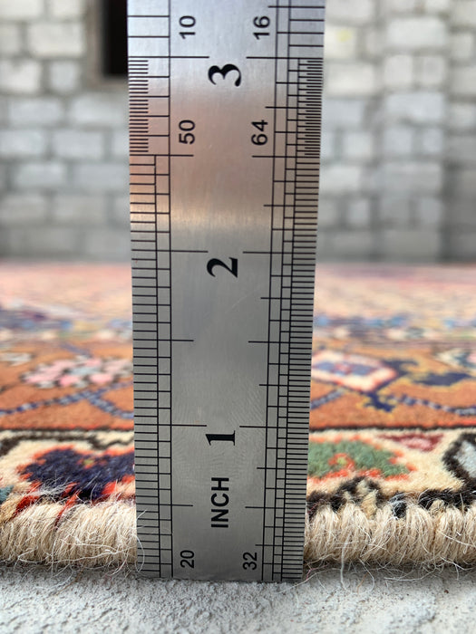 Handmade Persian Wool Area Rug 7x10 - Rose, Navy & Brown Vintage Medallion Persian Style Rug - Exact Size 8'9" x 6'9" - KBHM-744