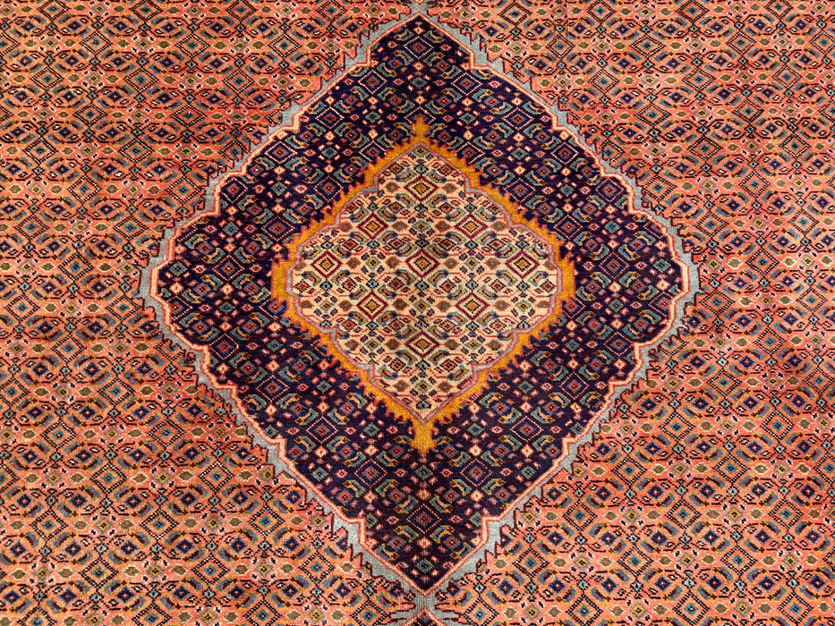 Handmade Persian Wool Area Rug 7x10 - Rose, Navy & Brown Vintage Medallion Persian Style Rug - Exact Size 8'9" x 6'9" - KBHM-744