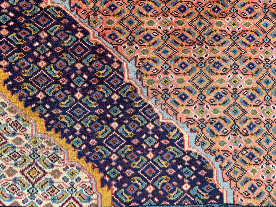 Handmade Persian Wool Area Rug 7x10 - Rose, Navy & Brown Vintage Medallion Persian Style Rug - Exact Size 8'9" x 6'9" - KBHM-744