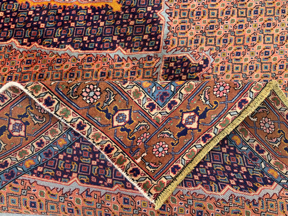 Handmade Persian Wool Area Rug 7x10 - Rose, Navy & Brown Vintage Medallion Persian Style Rug - Exact Size 8'9" x 6'9" - KBHM-744