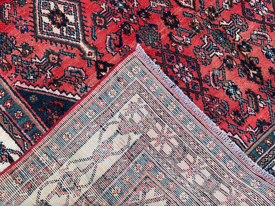 Handmade Persian Wool Area Rug 7x10 - Red, Navy & Ivory Medallion Persian Style Rug - Exact Size 9'10" x 6'8" - KBHM-745