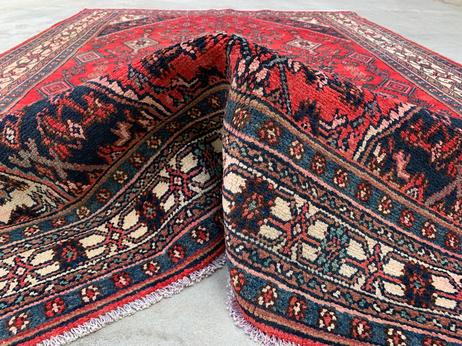 Handmade Persian Wool Area Rug 7x10 - Red, Navy & Ivory Medallion Persian Style Rug - Exact Size 9'10" x 6'8" - KBHM-745