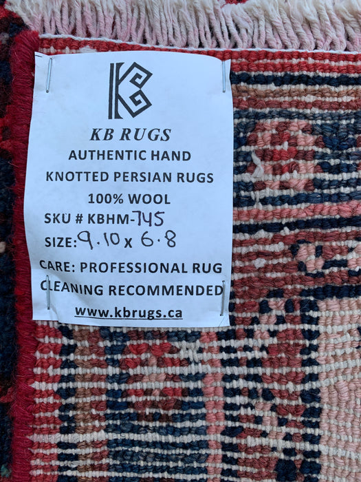 Handmade Persian Wool Area Rug 7x10 - Red, Navy & Ivory Medallion Persian Style Rug - Exact Size 9'10" x 6'8" - KBHM-745