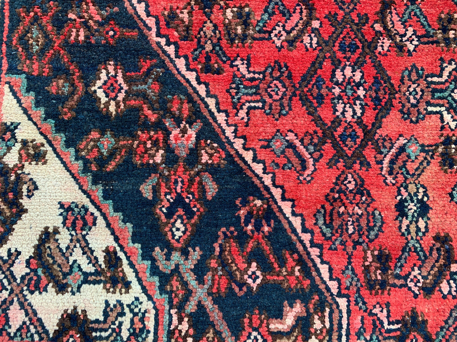 Handmade Persian Wool Area Rug 7x10 - Red, Navy & Ivory Medallion Persian Style Rug - Exact Size 9'10" x 6'8" - KBHM-745