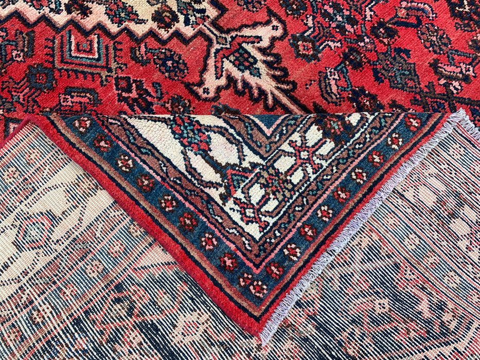 Handmade Persian Wool Area Rug 7x10 - Red, Navy & Ivory Medallion Persian Style Rug - Exact Size 9'10" x 6'8" - KBHM-745