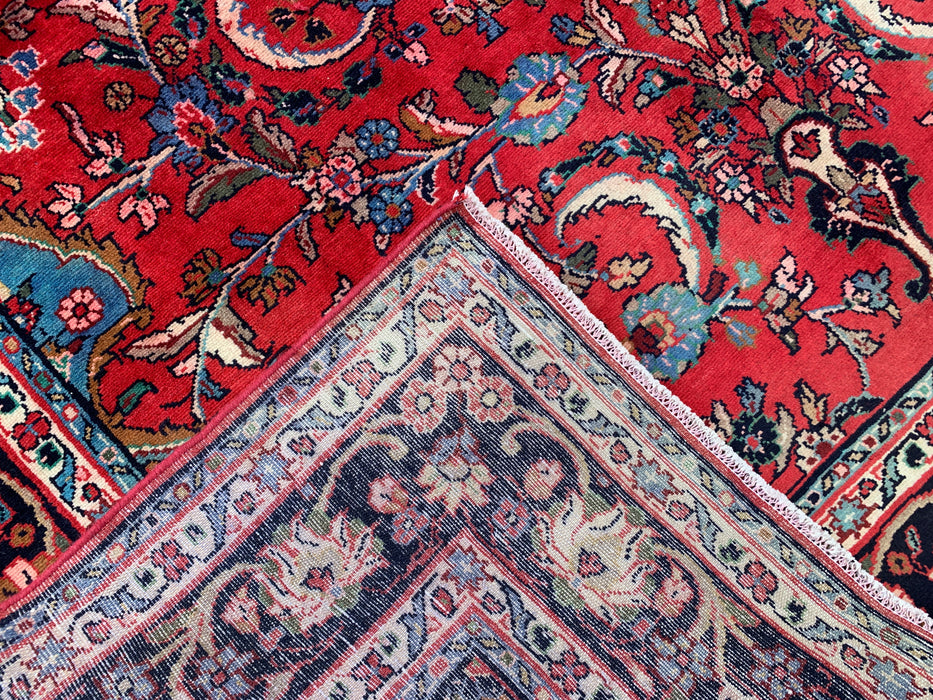 Handmade Persian Wool Area Rug 7x10 - Red, Navy & Ivory Floral Medallion Persian Style Rug - Exact Size 10'5" x 6'8" - KBHM-746