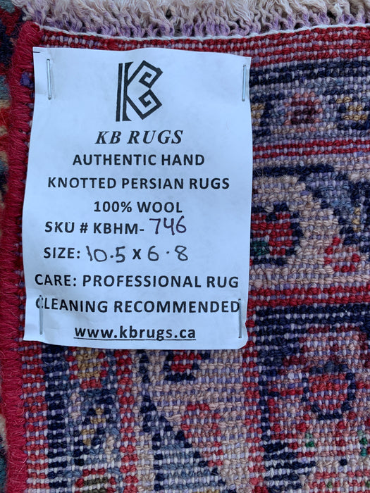 Handmade Persian Wool Area Rug 7x10 - Red, Navy & Ivory Floral Medallion Persian Style Rug - Exact Size 10'5" x 6'8" - KBHM-746