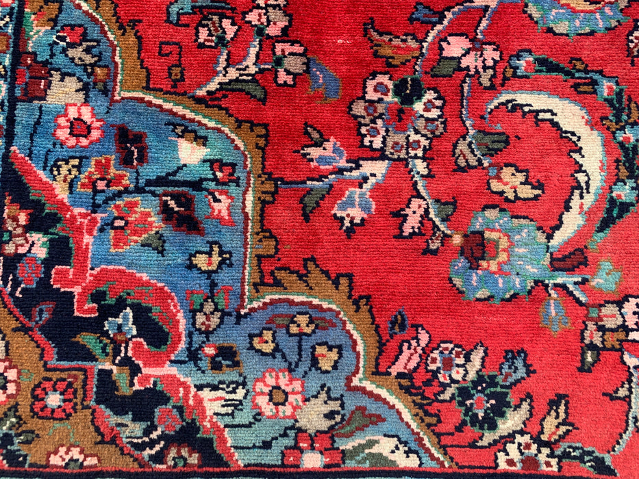 Handmade Persian Wool Area Rug 7x10 - Red, Navy & Ivory Floral Medallion Persian Style Rug - Exact Size 10'5" x 6'8" - KBHM-746