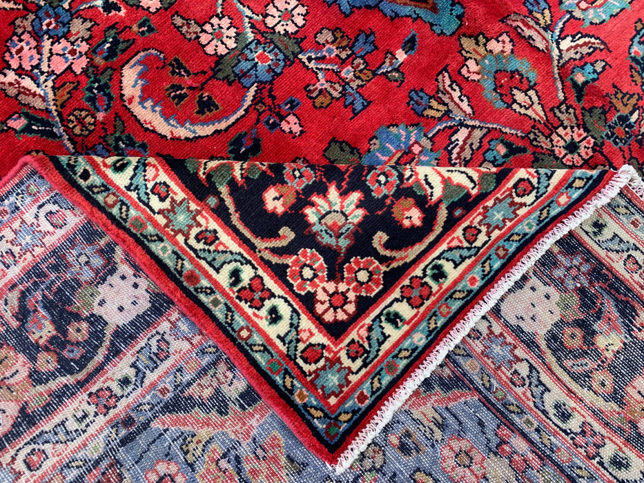 Handmade Persian Wool Area Rug 7x10 - Red, Navy & Ivory Floral Medallion Persian Style Rug - Exact Size 10'5" x 6'8" - KBHM-746