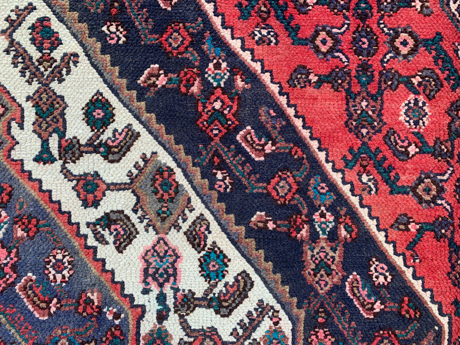 Handmade Persian Wool Area Rug 7x10 - Red, Navy & Ivory Geometric Medallion Persian Style Rug - Exact Size 9'3" x 6'11" - KBHM-747