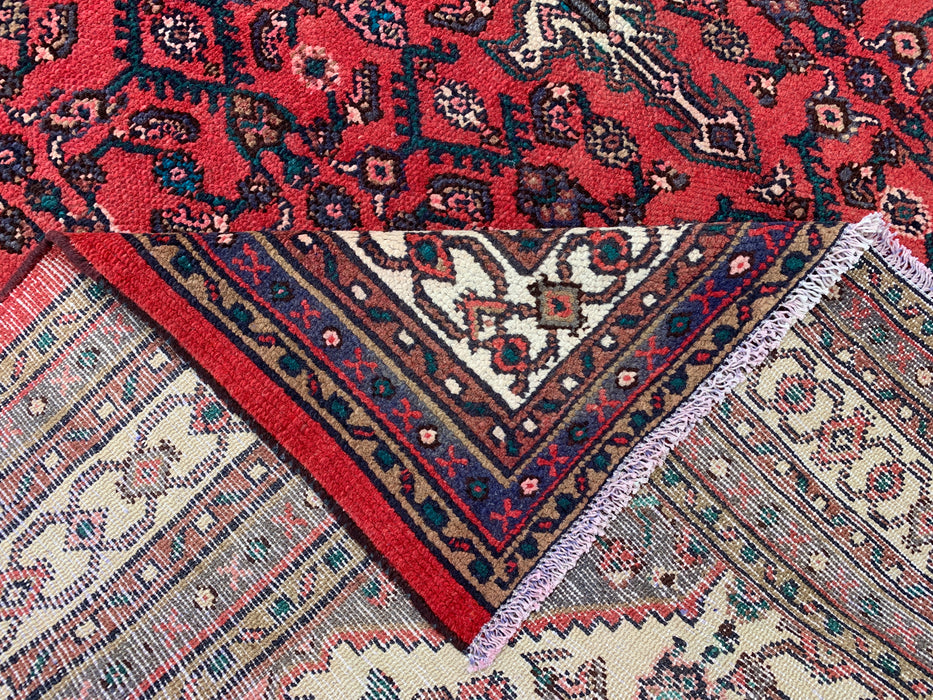 Handmade Persian Wool Area Rug 7x10 - Red, Navy & Ivory Geometric Medallion Persian Style Rug - Exact Size 9'3" x 6'11" - KBHM-747