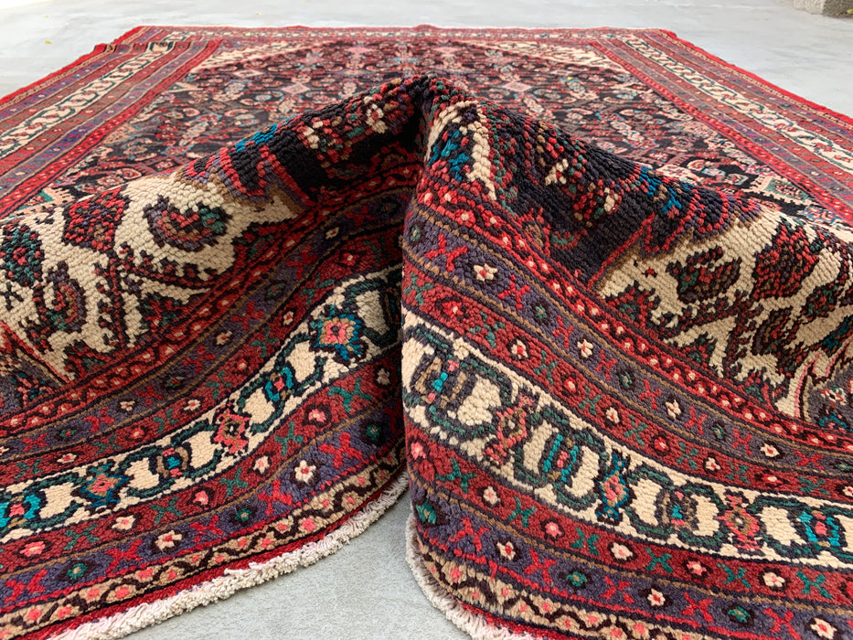 Handmade Persian Wool Area Rug 7x10 - Navy, Red & Ivory Floral Medallion Persian Style Rug - Exact Size 9'8" x 7'0" - KBHM-748