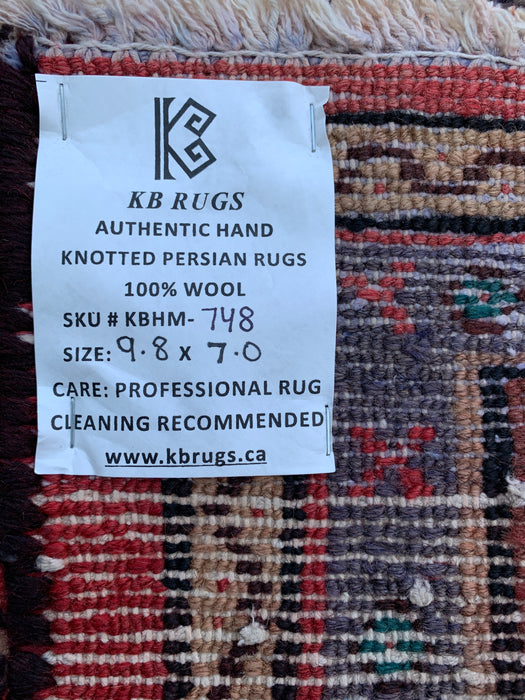 Handmade Persian Wool Area Rug 7x10 - Navy, Red & Ivory Floral Medallion Persian Style Rug - Exact Size 9'8" x 7'0" - KBHM-748