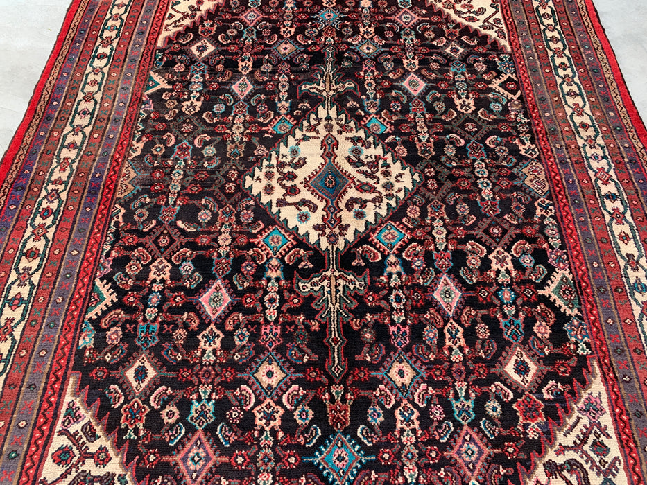 Handmade Persian Wool Area Rug 7x10 - Navy, Red & Ivory Floral Medallion Persian Style Rug - Exact Size 9'8" x 7'0" - KBHM-748