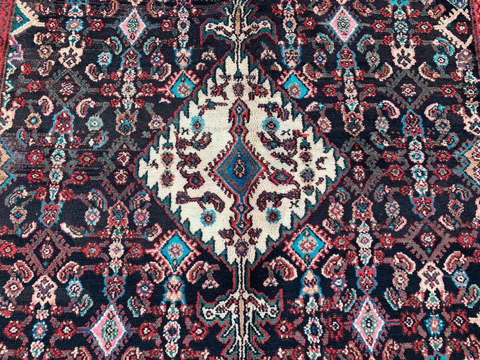 Handmade Persian Wool Area Rug 7x10 - Navy, Red & Ivory Floral Medallion Persian Style Rug - Exact Size 9'8" x 7'0" - KBHM-748