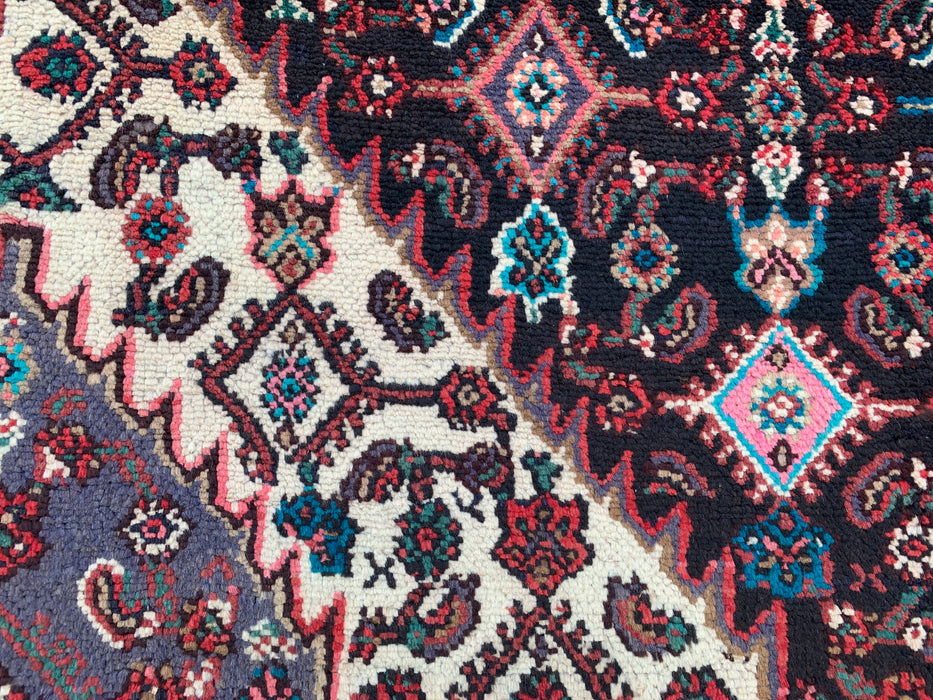Handmade Persian Wool Area Rug 7x10 - Navy, Red & Ivory Floral Medallion Persian Style Rug - Exact Size 9'8" x 7'0" - KBHM-748