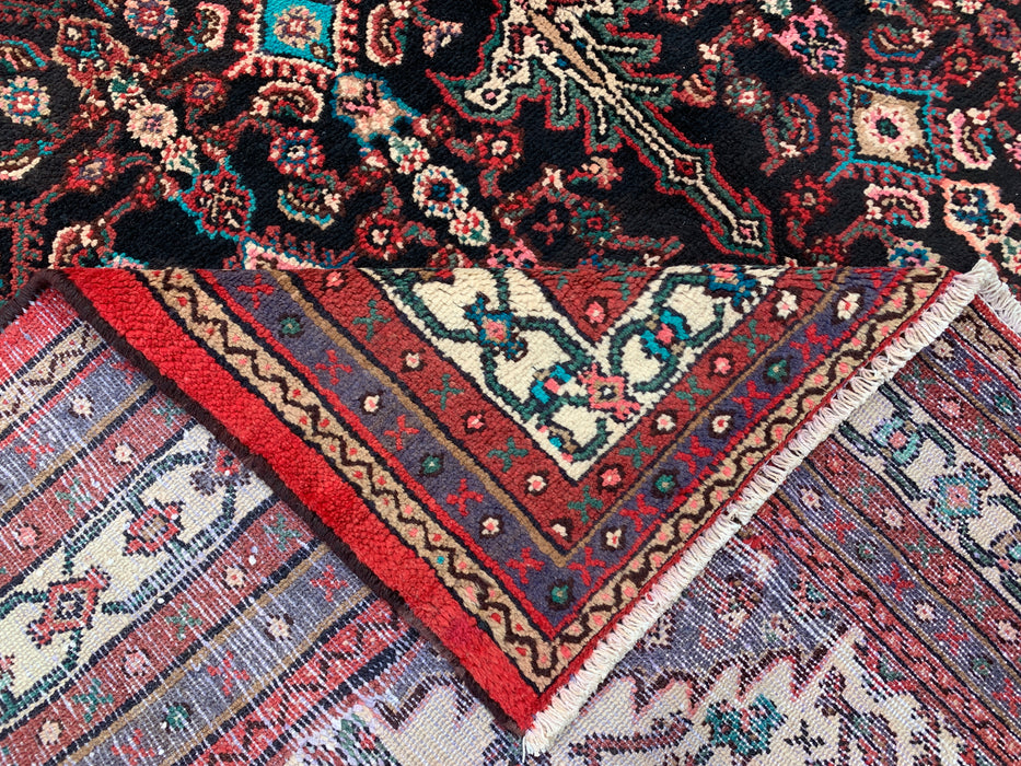 Handmade Persian Wool Area Rug 7x10 - Navy, Red & Ivory Floral Medallion Persian Style Rug - Exact Size 9'8" x 7'0" - KBHM-748