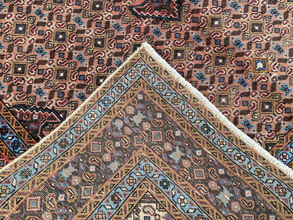 Handmade Persian Wool Area Rug 7x10 - Beige, Brown & Soft Blue Vintage Medallion Persian Style Rug - Exact Size 9'2" x 6'3" - KBHM-749