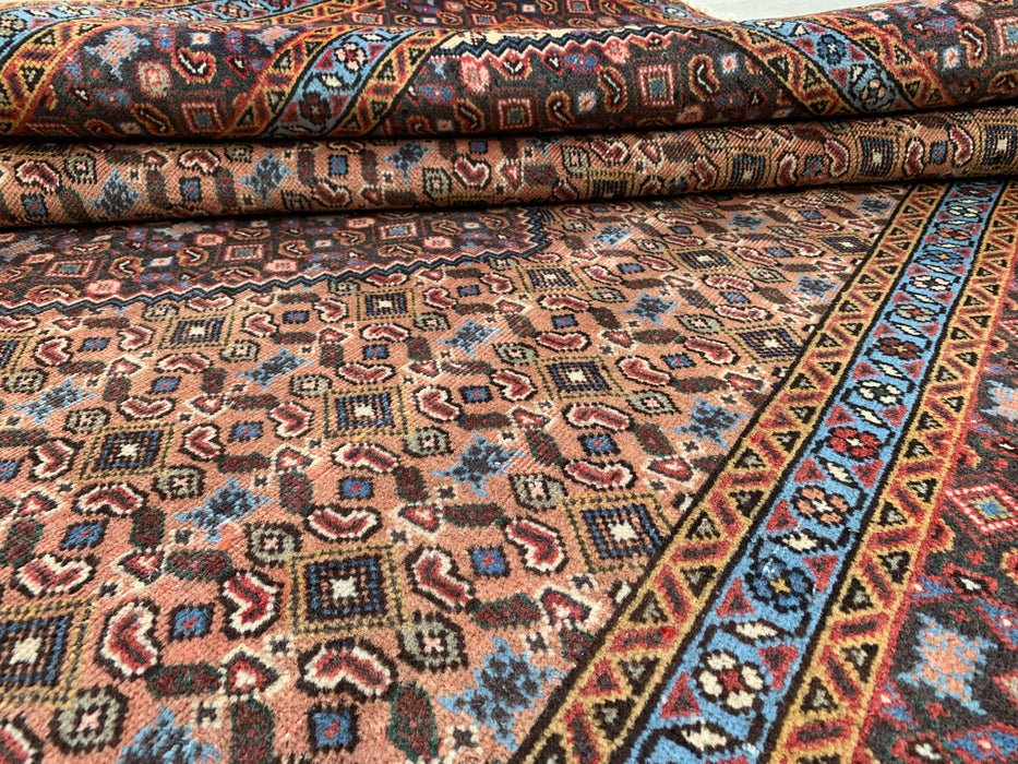 Handmade Persian Wool Area Rug 7x10 - Beige, Brown & Soft Blue Vintage Medallion Persian Style Rug - Exact Size 9'2" x 6'3" - KBHM-749