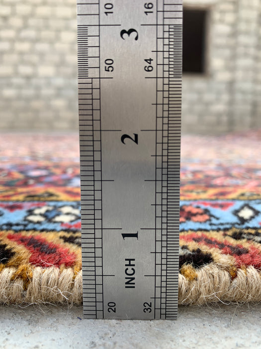 Handmade Persian Wool Area Rug 7x10 - Beige, Brown & Soft Blue Vintage Medallion Persian Style Rug - Exact Size 9'2" x 6'3" - KBHM-749