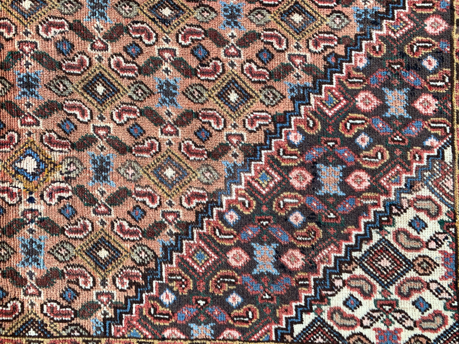 Handmade Persian Wool Area Rug 7x10 - Beige, Brown & Soft Blue Vintage Medallion Persian Style Rug - Exact Size 9'2" x 6'3" - KBHM-749