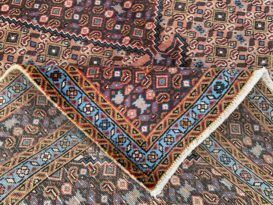 Handmade Persian Wool Area Rug 7x10 - Beige, Brown & Soft Blue Vintage Medallion Persian Style Rug - Exact Size 9'2" x 6'3" - KBHM-749