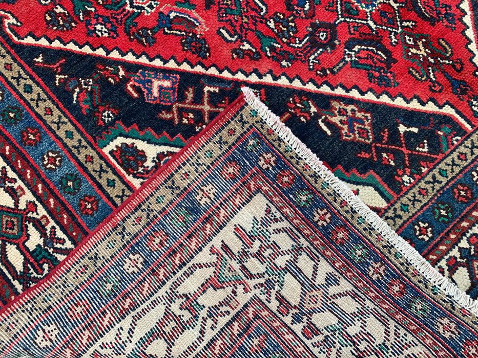 Handmade Persian Wool Area Rug 7x10 - Red, Navy & Ivory Tribal Medallion Persian Style Rug - Exact Size 10'7" x 6'11" - KBHM-750