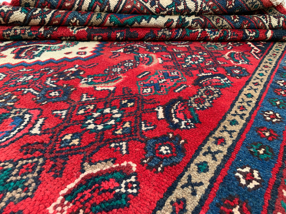 Handmade Persian Wool Area Rug 7x10 - Red, Navy & Ivory Tribal Medallion Persian Style Rug - Exact Size 10'7" x 6'11" - KBHM-750