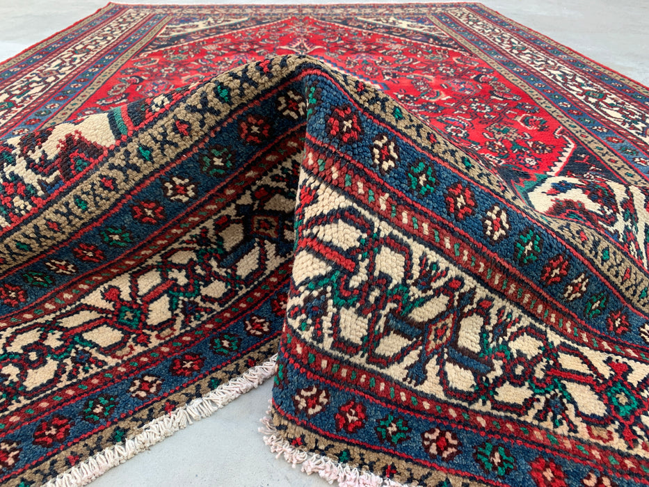 Handmade Persian Wool Area Rug 7x10 - Red, Navy & Ivory Tribal Medallion Persian Style Rug - Exact Size 10'7" x 6'11" - KBHM-750