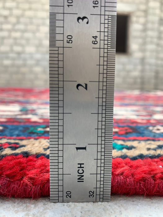 Handmade Persian Wool Area Rug 7x10 - Red, Navy & Ivory Tribal Medallion Persian Style Rug - Exact Size 10'7" x 6'11" - KBHM-750