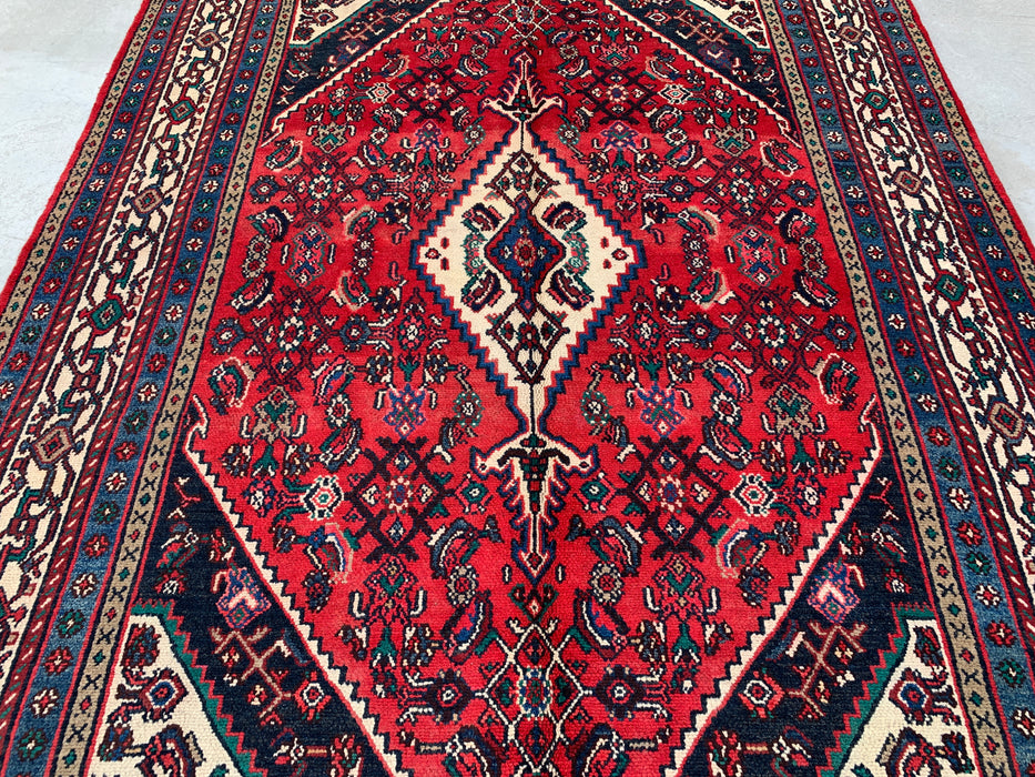Handmade Persian Wool Area Rug 7x10 - Red, Navy & Ivory Tribal Medallion Persian Style Rug - Exact Size 10'7" x 6'11" - KBHM-750
