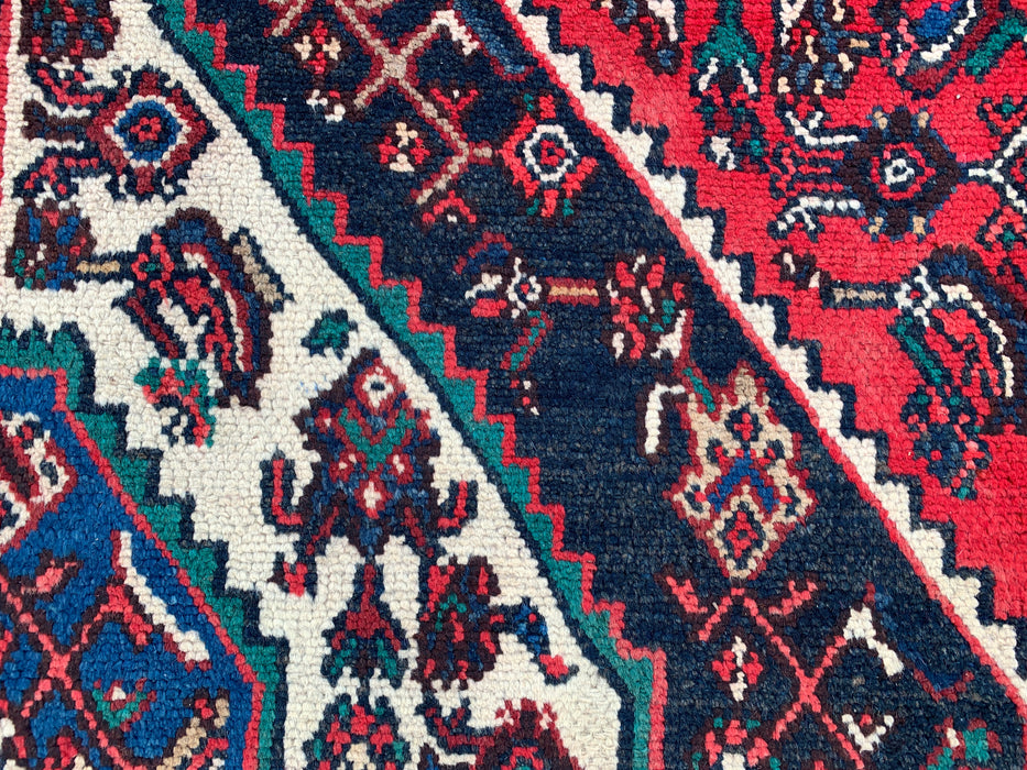 Handmade Persian Wool Area Rug 7x10 - Red, Navy & Ivory Tribal Medallion Persian Style Rug - Exact Size 10'7" x 6'11" - KBHM-750