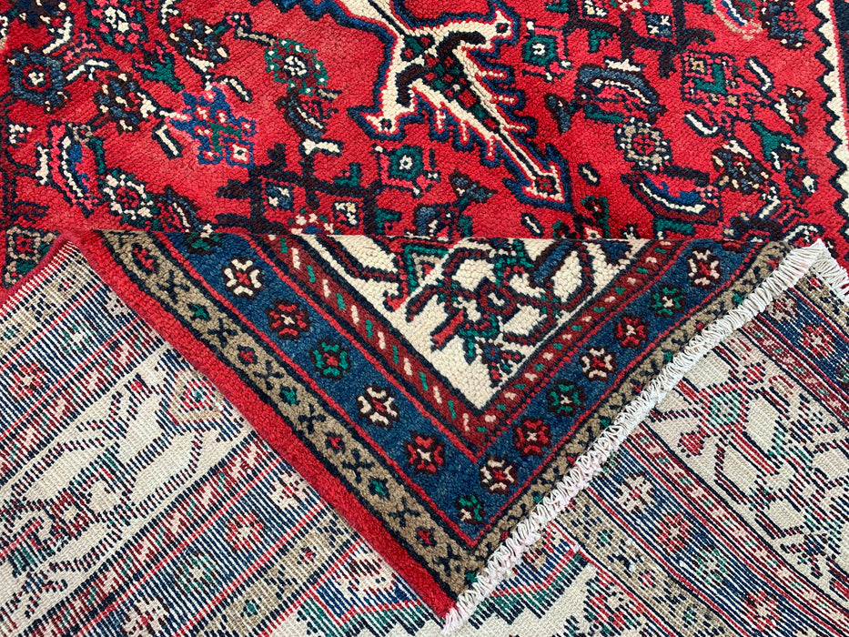 Handmade Persian Wool Area Rug 7x10 - Red, Navy & Ivory Tribal Medallion Persian Style Rug - Exact Size 10'7" x 6'11" - KBHM-750