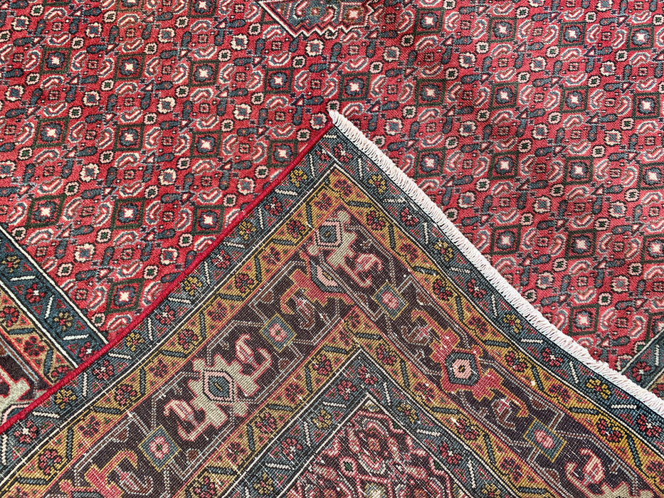 Handmade Persian Wool Area Rug 7x10 - Red, Blue & Brown Vintage Medallion Persian Style Rug - Exact Size 9'5" x 6'3" - KBHM-751