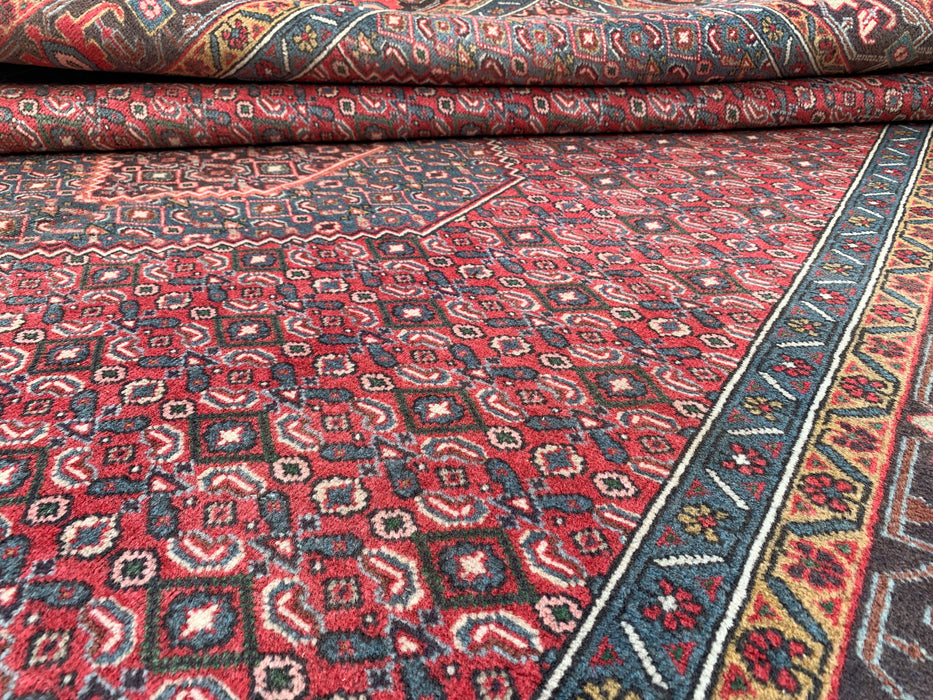 Handmade Persian Wool Area Rug 7x10 - Red, Blue & Brown Vintage Medallion Persian Style Rug - Exact Size 9'5" x 6'3" - KBHM-751