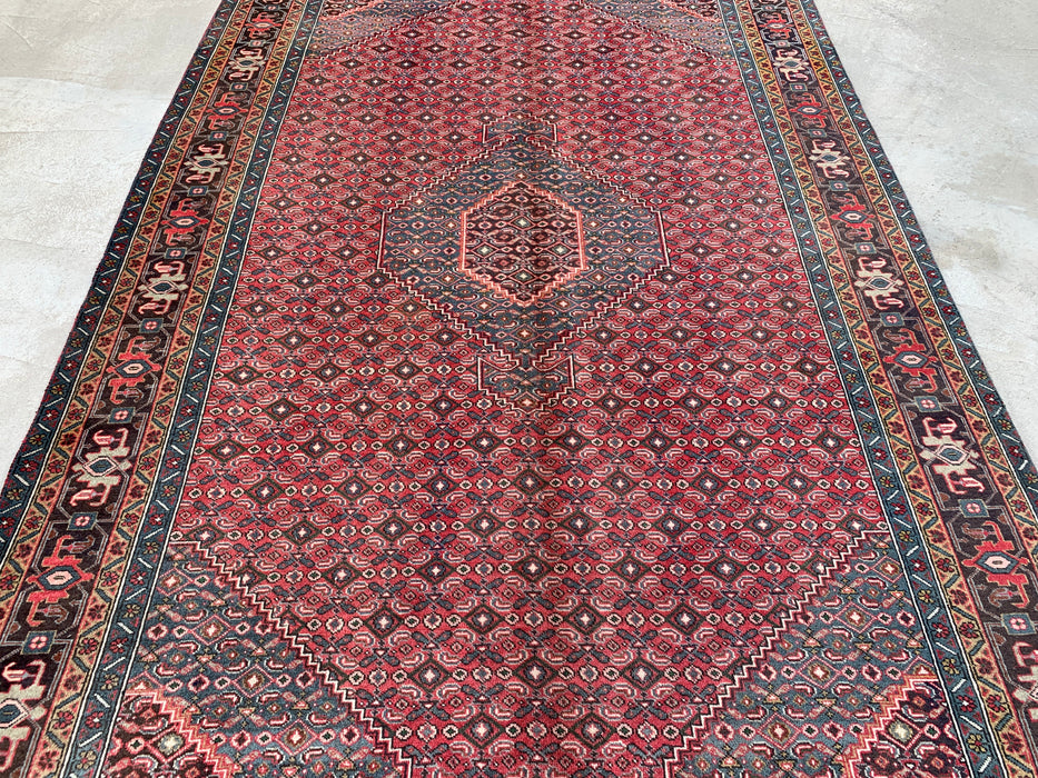 Handmade Persian Wool Area Rug 7x10 - Red, Blue & Brown Vintage Medallion Persian Style Rug - Exact Size 9'5" x 6'3" - KBHM-751
