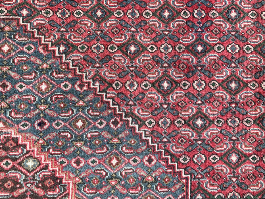 Handmade Persian Wool Area Rug 7x10 - Red, Blue & Brown Vintage Medallion Persian Style Rug - Exact Size 9'5" x 6'3" - KBHM-751