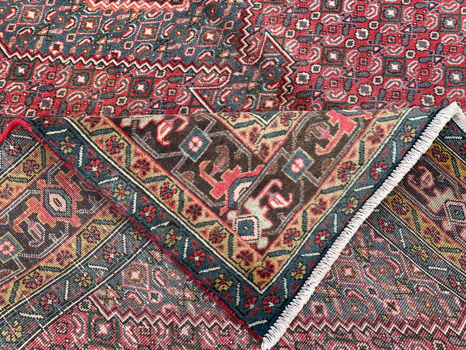 Handmade Persian Wool Area Rug 7x10 - Red, Blue & Brown Vintage Medallion Persian Style Rug - Exact Size 9'5" x 6'3" - KBHM-751