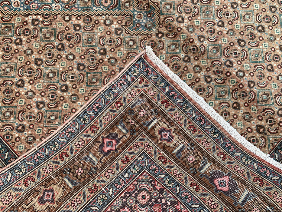 Handmade Persian Wool Area Rug 7x10 - Beige, Brown & Soft Blue Vintage Medallion Persian Style Rug - Exact Size 9'5" x 6'5" - KBHM-752