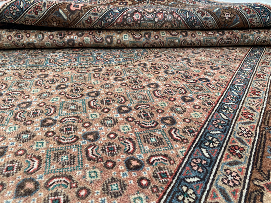 Handmade Persian Wool Area Rug 7x10 - Beige, Brown & Soft Blue Vintage Medallion Persian Style Rug - Exact Size 9'5" x 6'5" - KBHM-752