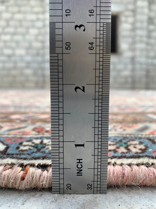 Handmade Persian Wool Area Rug 7x10 - Beige, Brown & Soft Blue Vintage Medallion Persian Style Rug - Exact Size 9'5" x 6'5" - KBHM-752