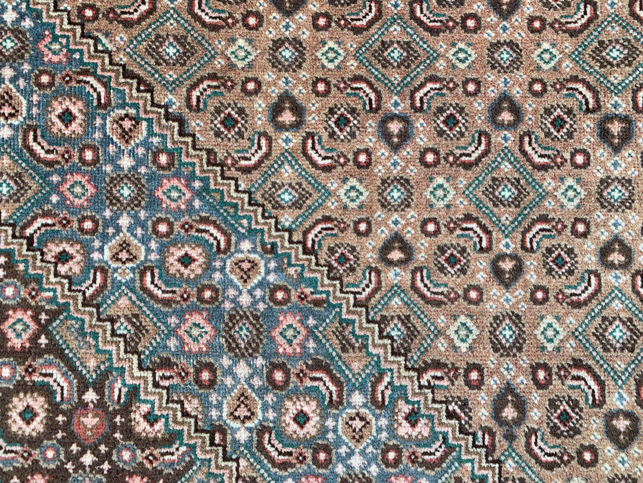 Handmade Persian Wool Area Rug 7x10 - Beige, Brown & Soft Blue Vintage Medallion Persian Style Rug - Exact Size 9'5" x 6'5" - KBHM-752