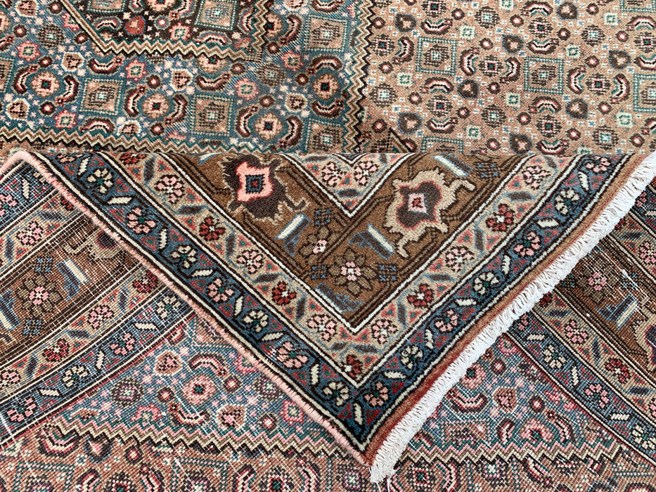 Handmade Persian Wool Area Rug 7x10 - Beige, Brown & Soft Blue Vintage Medallion Persian Style Rug - Exact Size 9'5" x 6'5" - KBHM-752