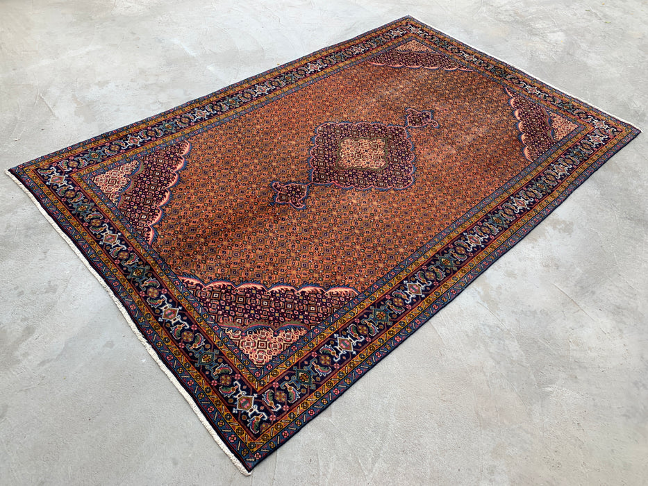 Handmade Persian Wool Area Rug 7x10 - Rose, Navy & Ivory Vintage Medallion Persian Style Rug - Exact Size 9'11" x 6'4" - KBHM-753
