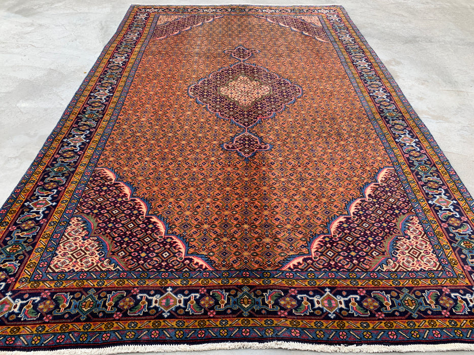 Handmade Persian Wool Area Rug 7x10 - Rose, Navy & Ivory Vintage Medallion Persian Style Rug - Exact Size 9'11" x 6'4" - KBHM-753